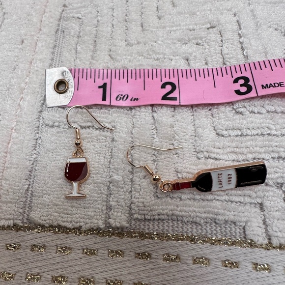 Wine Bottle and Glass Earrings - Red - Picture 3 of 3
